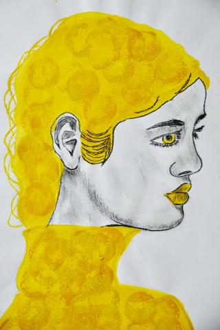 Schwarz, weiß, Gelbes Bild einer Frau